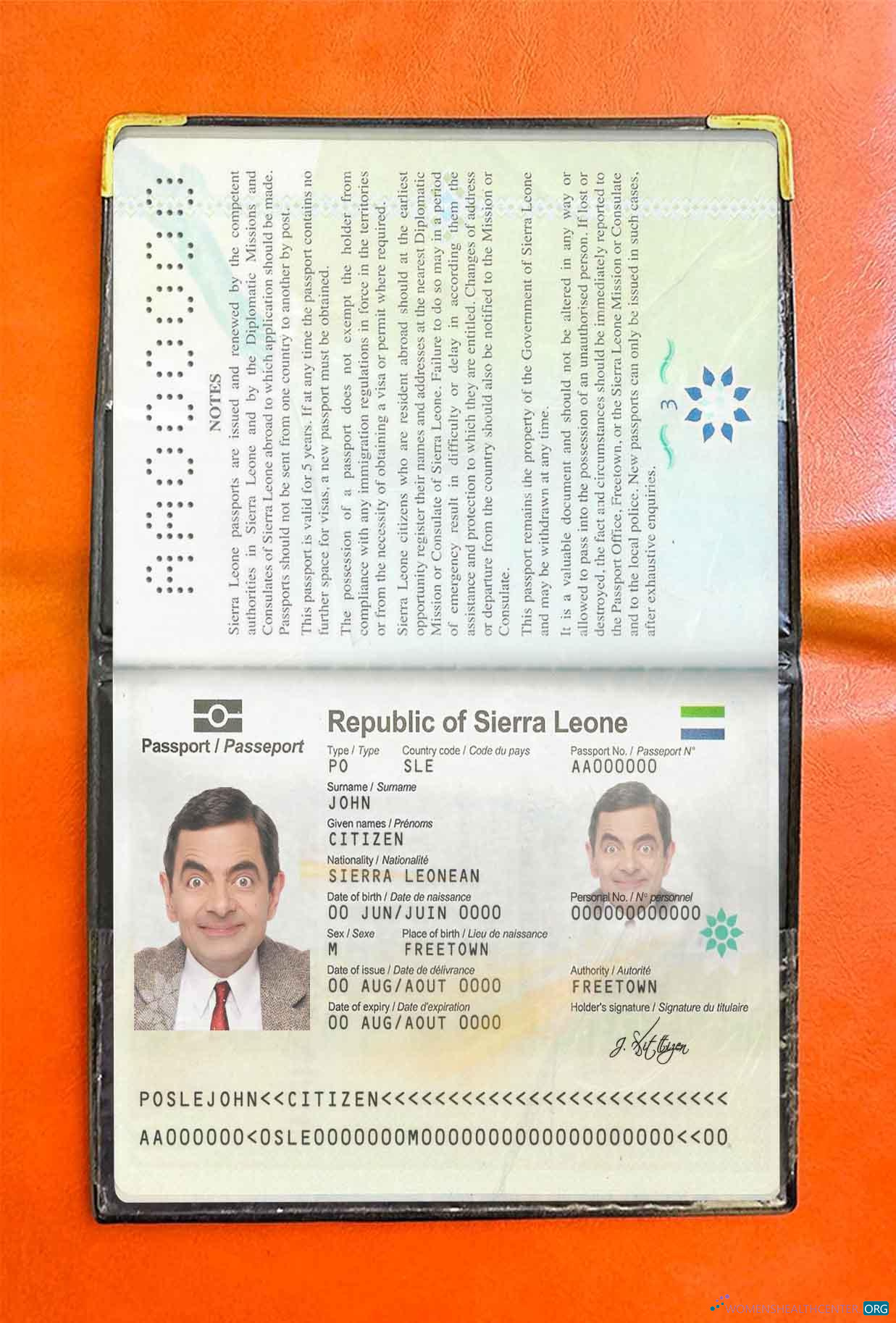 Download Sierra Leone passport photo look Photoshop template